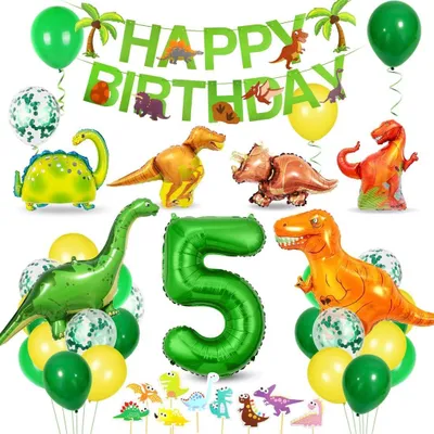 Dinosaurier-Geburtstagsdeko-Set, XXL, Zahl 5, grün