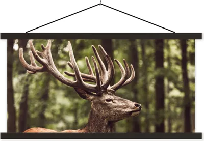 Produktbild von MuchoWow® Textilposter Hirsch - Natur - Geweih - Wald - Tiere 60x30 cm mit schwarzem Rahmen - Textilien