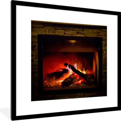 Produktbild von MuchoWow® Gerahmtes Poster Feuerstelle mit rotem Licht 40x40 cm - Poster mit Schwarzem Bilderrahmen Wandposter Rahmen Foto Bilder - Poster - Plakat im Rahmen