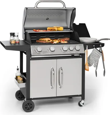 Produktbild von Klarstein Gasgrill Edelstahl 5 Brenner Seitenbrenner Thermometer 17,1 kW Propan 131,5x110,5x60 cm Balkon & Garten
