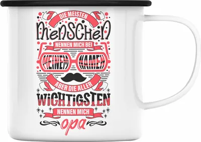 Produktbild von Trendation - Opa Emaille Tasse Geschenk von Enkel Enkelin Bester Opa Der Welt Emaille Tasse Geschenkidee Bester Opa Der Welt (Schwarz)