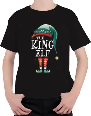 Produktbild von King Elf Weihnachten Partnerkostüm - Weihnachten Weihnachtsgeschenk Christmas Uni Kinder T-Shirt, Schwarz, 140