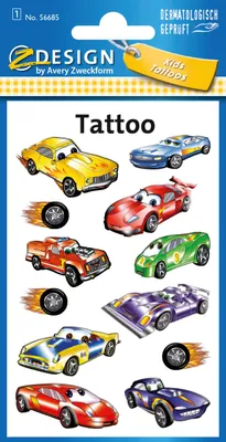 Produktbild von AVERY Zweckform ZDesign Kids Tattoos "Cars" 1 arkusz 12 tatuaży
