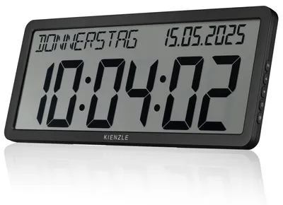 Produktbild von Kienzle Funkwanduhr mit Datum und großem LCD Display Schwarz 36,5 cm