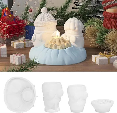 Produktbild von 4 Stück 3D Schneemann Kerzenform Silikon - DIY Kerzengießformen Set für kreative Kerzen, Seife und Handwerksprojekte