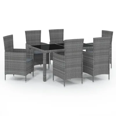 Produktbild von 7-tlg. Garten-Essgruppe mit Kissen Poly Rattan Grau