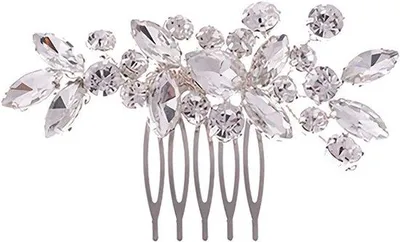 Produktbild von Haarkam für Frauen mit Strasssteinen und Perlen, Silberblättermotiv, Hochzeitsaccessoires für Frauen, Haaraccessoires, Kristall, Brautkrone