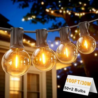 Produktbild von LED-Straßenbeleuchtung 30M mit 50 G40 E12-Lampen Warmweiß 2700K - Wasserfest IP45 für Garten, Terrasse, Hochzeitsfeiern und Partys