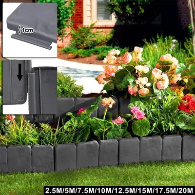 Produktbild von YZNAHRE 7,5M Rasenkante Kunststoff Beeteinfassung T-Form Beetumrandung mit Bodenspieß & Schnalle, Flexible Schneidebar Gartenpalisade, Dunkelgrau (30pcs, 25x23cm)