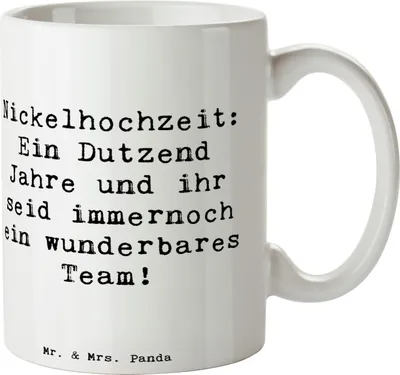 Produktbild von Mr. & Mrs. Panda Tasse Spruch 12. Hochzeitstag Nickelhochzeit - Weiß - Geschenk, Geschenke, feiern, Feier, Heirat, kaffeebecher bedruckt, Heiraten, handgefertigte, Fest