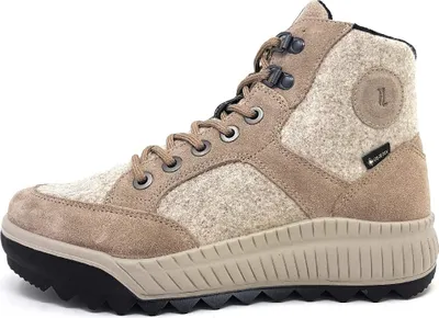 Immagine prodotto di Stivaletti leggeri in pelle, modello "Tirano", scarpe da donna, stivaletti con lacci, color beige, per il tempo libero