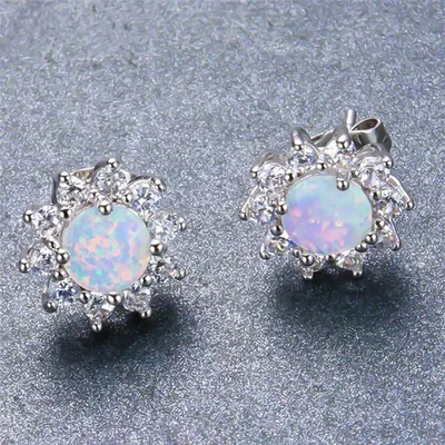 Produktbild von Glänzende runde Faux-Opal-Kronenform-Charm-Ohrstecker für Damen, Party, Schmuck, Geschenk
