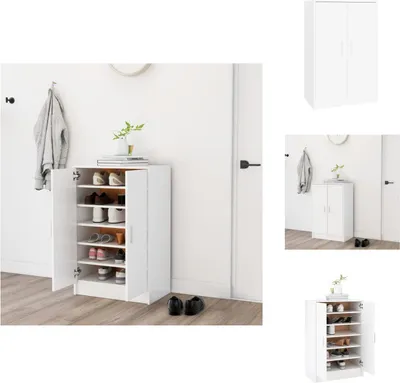 Image de vidaXL Armoire à chaussures blanche 60x35x92 cm Bois composite - Étagères à chaussures & Armoires à chaussures