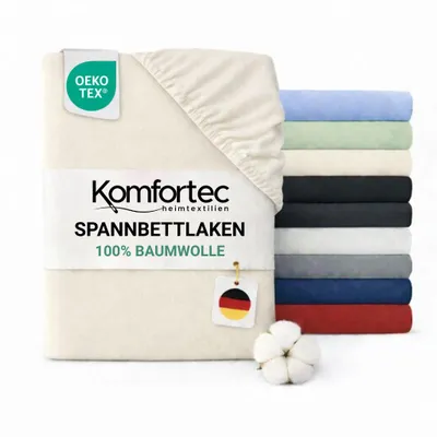 Produktbild von Komfortec Jersey Spannbettlaken 90x200 cm, 100% Baumwolle, Ecru, KI-generiertes Bild