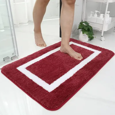Image de Tapis de bain en microfibre antidérapant, 60 x 90 cm, rouge