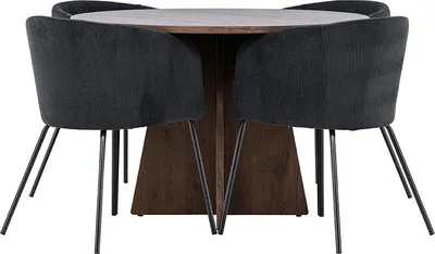 Produktbild von Bootcut Essgruppe Tisch Ø110cm und 4 Flöhl Stühle mit Armlehnen mocca.