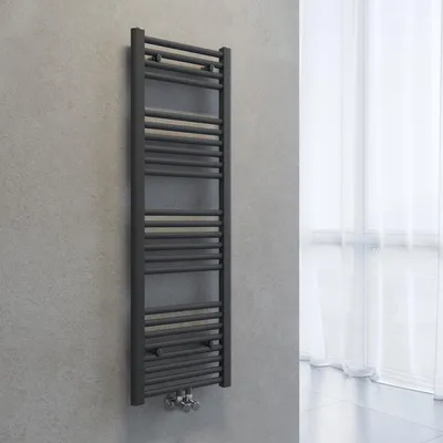 Image de Radiateur sèche-serviettes SONNI, dimensions 1200 x 400 mm, couleur gris anthracite, chauffage à eau chaude, sans résistance électrique