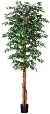 Immagine prodotto di Albero di ficus artificiale da 210 cm, legno naturale, grande pianta artificiale per ufficio, casa, decorazione di interni ed esterni