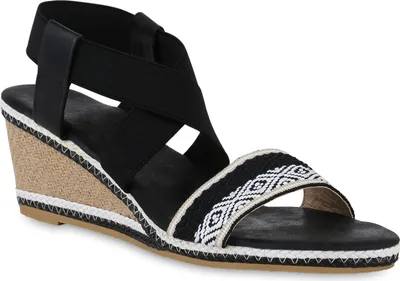 Produktbild von VAN HILL Damen Übergrößen Keilsandaletten Sandaletten Bast Prints Schuhe 841276, Farbe: Schwarz, Größe: 42