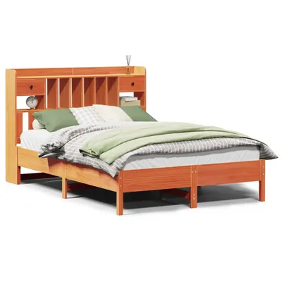 Obrázek produktu pro vidaXL Postel z masivu s policí bez matrace Vosk hnědý 135x190 cm