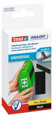Produktbild von 10x tesa 55224 On & Off Klettband, 1m x 20mm, schwarz | 1 Rolle