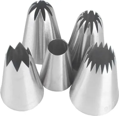Produktbild von 1 Set mit 5 großen Spritztüllen zum Backen aus Edelstahl DIY Sets Dekoration von Kuchen