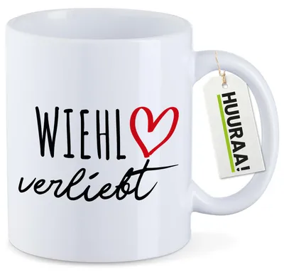 Produktbild von Huuraa Kaffeetasse Wiehl verliebt 330ml Weiß Keramik Kaffeebecher Geschenkidee
