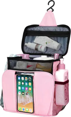 Image de ASKSA Trousse de toilette suspendue, imperméable et pliable, trousse de toilette portable, sac de toilette pour hommes et femmes, rose