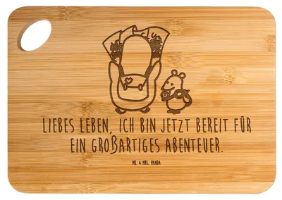 Produktbild von Mr. & Mrs. Panda Frühstücksbrett Pinguin & Maus Wanderer - Transparent - Geschenk, Holzbrettchen, Wandern, Brett, Wanderlust, Holzbrett, Roadtrip, Schneidebrett