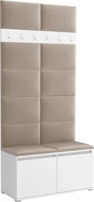 Produktbild von Garderoben-Set Noris I, gepolsterte Garderobe 100 cm mit Sitzbank, Wandpaneelen und Haken (Farbe:weiß + Trinity 04)