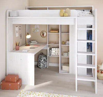 Produktbild von Hochbett Higher Etagenbett 90x200 cm mit Schreibtisch Kleiderschrank Lattenrost