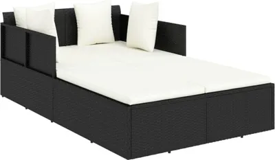 Produktbild von vidaXL Sonnenliege mit Kissen Schwarz 182x118x63 cm Poly Rattan