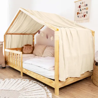 Image de Ciel de lit cabane 135x320 cm crème sans applications dorées - 1 pan de tissu