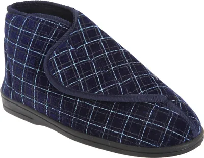 Produktbild von Zedzzz Herren Bertie Velours-Hausschuhe / Pantoffeln mit Klettverschluss, kariert DF841 (44 EUR) (Marineblau)