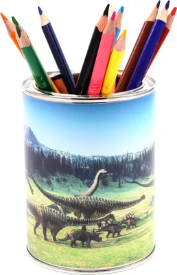 Produktbild von Stiftebecher Dinosaurier inkl. 12 Dreikant Buntstiften Kinder Stifteköcher Stiftehalter Schreibtisch Organizer Junge