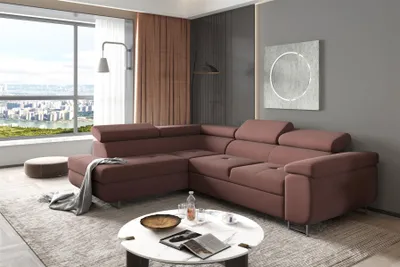 Productafbeelding van Bank JADE, bekleding: bordeauxrode stof, met slaapfunctie, chaise longue links