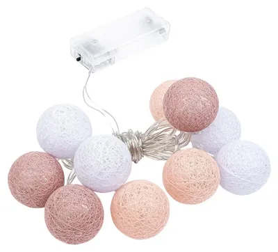 LED-Lichterkette mit 10 Baumwollkugeln, Ø 35 mm, Timer