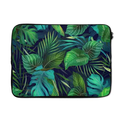 Produktbild von MuchoWow® Laptop Hülle 13 Zoll Blätter - Illustration - Tropisch - Mädchen - Kinder - Jungen Laptoptasche - Laptophülle - Sleeve - Rundumschutz