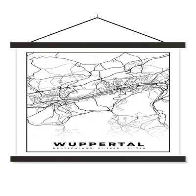 Produktbild von MuchoWow® Textilposter Stadtplan - Wuppertal - Karte 120x80 cm mit schwarzem Rahmen - Wanddeko
