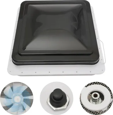 Immagine prodotto di Finestra da tetto per camper/roulotte - Botola da tetto 36 x 36 cm - Con ventilatore - Zanzariera - Impermeabile - Multicolore