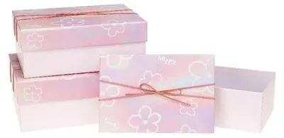 Produktbild von Geschenkbox mit Schleife, 3 Stück, Blumenmuster „ROZETTE“
