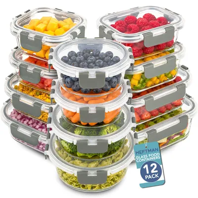 12er-Set Glasbehälter mit Deckel, 330 ml–1 l, luftdicht, mikrowellengeeignet