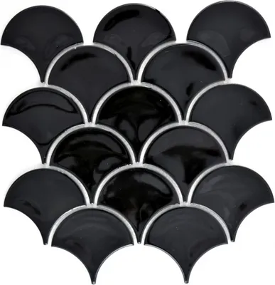 Produktbild von Mosaik Fliese Keramik Fächer schwarz glänzend Fliese WC Badfliese MOS13-FS03