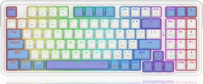 Obrázok produktu pre REDRAGON K664WBP-RGB-PRO Gloria Pro, Káblový a bezdrôtový, USB + RF Wireless + Bluetooth, Mechanický spínač kláves, Biela, Modrá, Purpurová