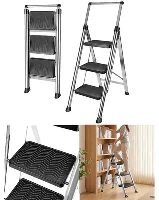 Image de Escalier de sécurité pliable, pour charges lourdes, design antidérapant, couleur noire