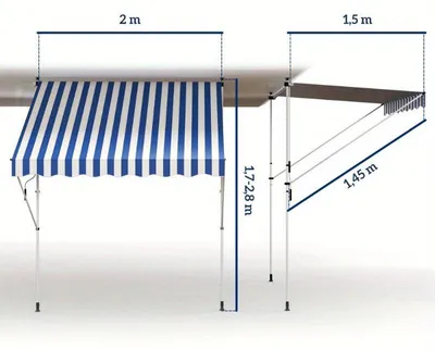 Imagen del producto de Cubierta para terraza y toldo – techo plegable ajustable – estructura de aluminio – 200x150 cm – azul y blanco