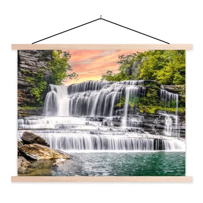 Produktbild von MuchoWow® Textilposter Wasserfall - Wasser - Steine - Pflanzen - Natur 40x30 cm mit holzfarbenen Rahmen - Bilder