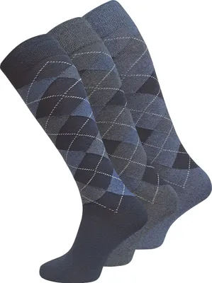 Produktbild von Cotton Prime® Comfort KNIESTRÜMPFE 3 Paar, mit Karos 43-46 blau