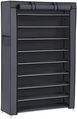 Produktbild von Famanu Schuhregal 10 Ebenen 28 x 88 x 160 cm - Schuhschrank mit Stoffabdeckung für hohe Absätze - Grau