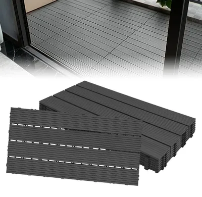 Produktbild von Set mit 12 WPC-Terrassen- und Balkonplatten, 30 x 60 cm, Anthrazit